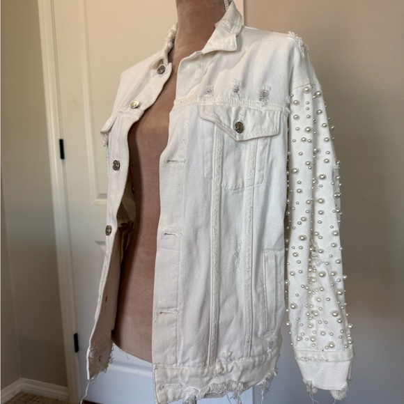 Bloomingdales Exclusive - Sunset and Spring White Denim Jacket with Pearls - Picture 3 of 9